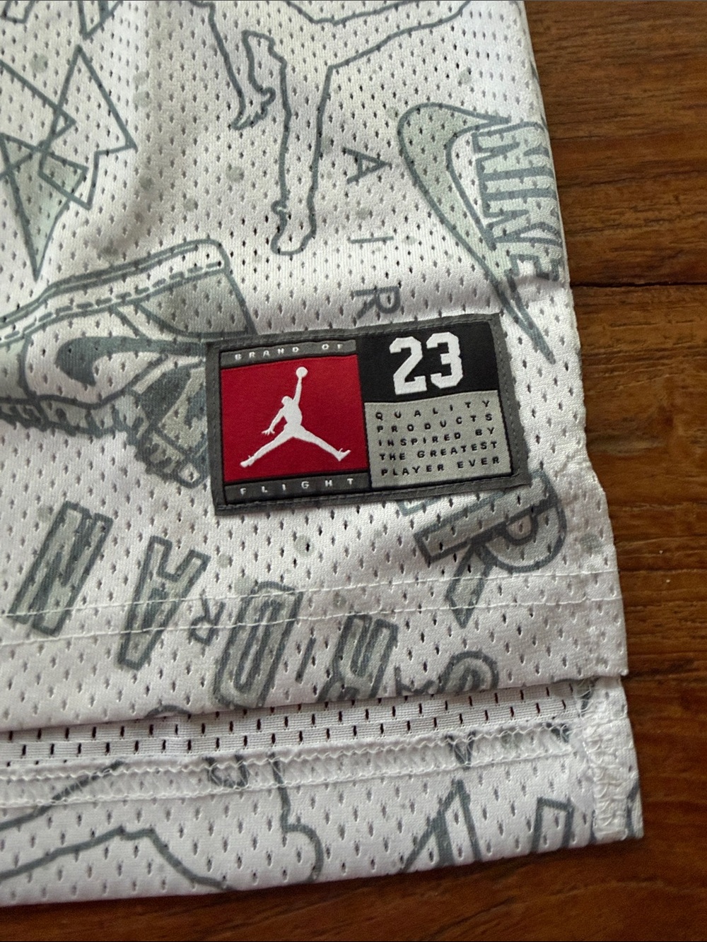 Jordan White Mesh 23 Graphic Basketball Jersey with Red Accents - Picture 4 of 5